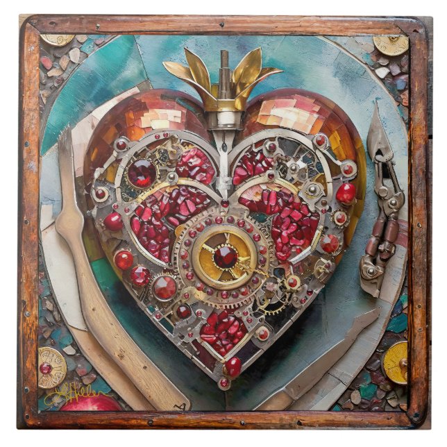 Ruby Pomegranate Heart Steampunk Series Tile (Front)