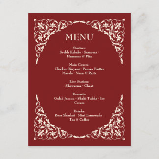 Ruby Radiance Deep Red and Cream Wedding Menu