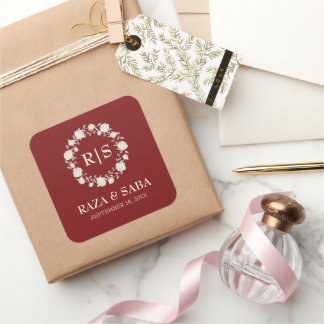 Ruby Radiance Red and Cream Wedding Square Sticker