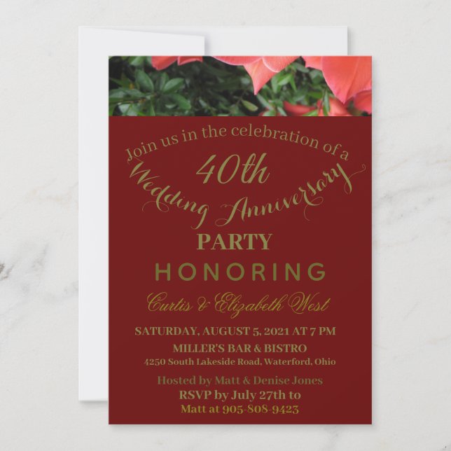Ruby Red 40th Mariage Anniversary Invitation (Devant)