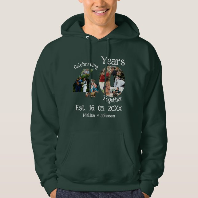 Ruby Red 40th Wedding Anniversary 11 Photo Collage Hoodie (Front)