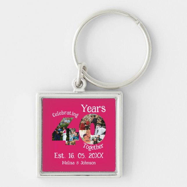 Ruby Red 40th Wedding Anniversary 11 Photo Collage Keychain (Front)