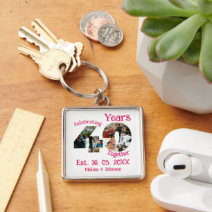 Ruby Red 40th Wedding Anniversary 11 Photo Collage Keychain