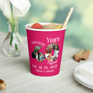 Ruby Red 40th Wedding Anniversary 11 Photo Collage Paper Cups