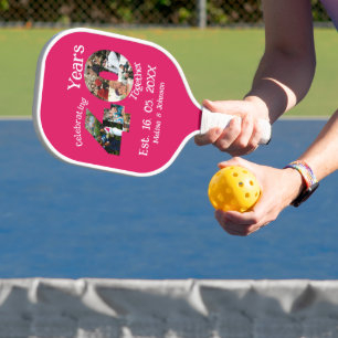 Ruby Red 40th Wedding Anniversary 11 Photo Collage Pickleball Paddle