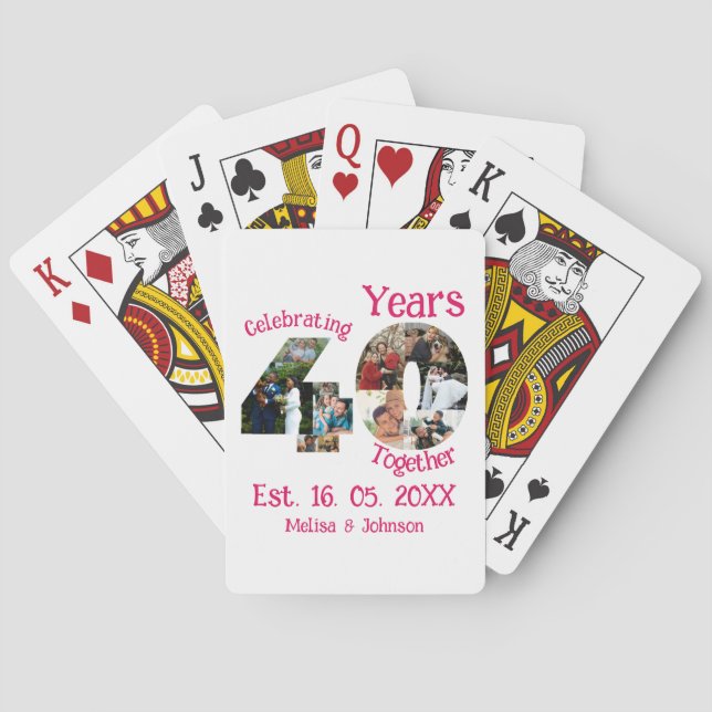 Ruby Red 40th Wedding Anniversary 11 Photo Collage Playing Cards (Back)