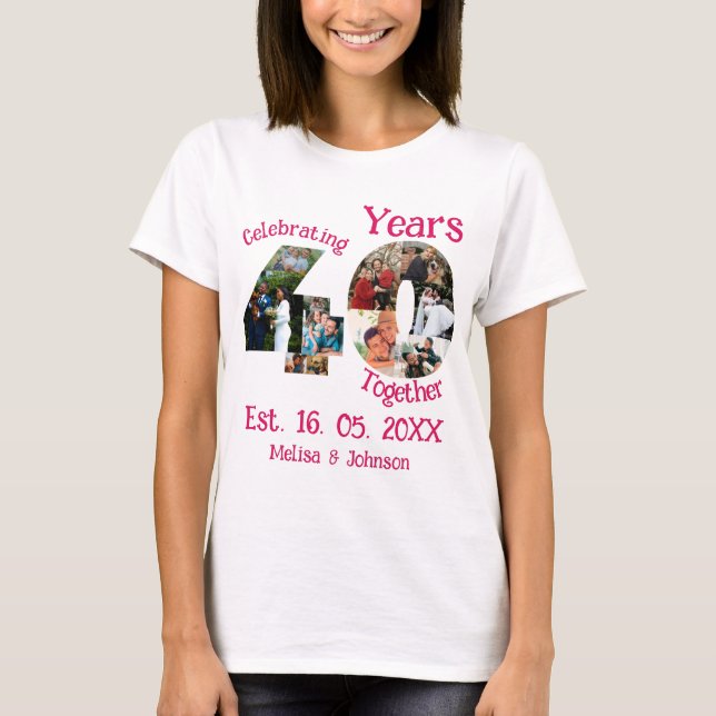 Ruby Red 40th Wedding Anniversary 11 Photo Collage T-Shirt (Front)