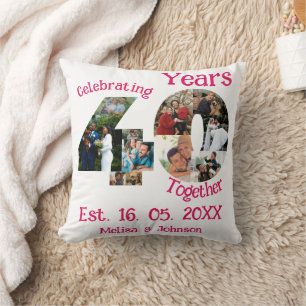 Ruby Red 40th Wedding Anniversary 11 Photo Collage Throw Pillow