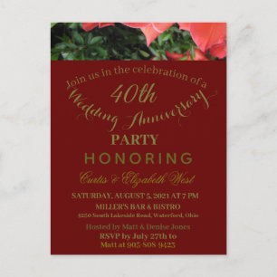 Ruby Red 40th Wedding Anniversary Invitation Postcard