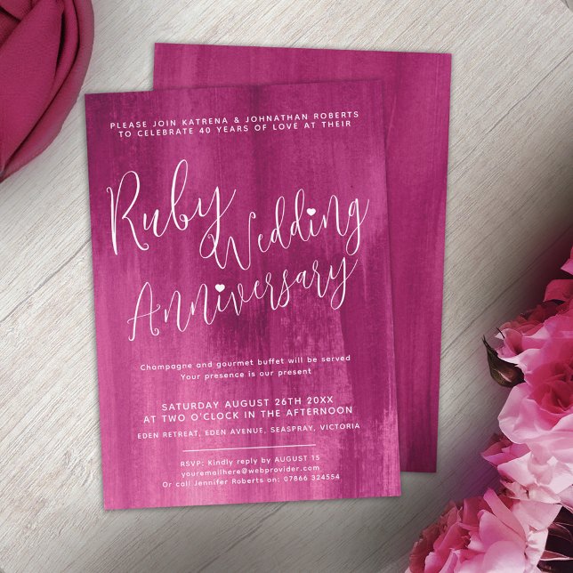 Ruby red abstract art 40th wedding anniversary invitation (Creator Uploaded)