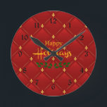 Ruby Red and Gold Art Deco/Art Nouveau Round Clock<br><div class="desc">Beautiful ruby red and faux gold colours,  an art deco/art nouveau pattern.</div>