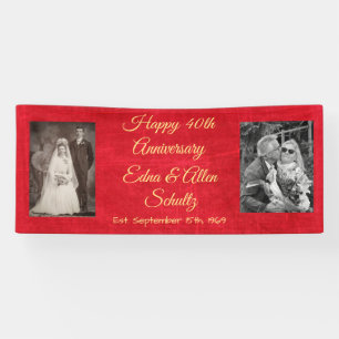Ruby Red and Gold Happy 40th Anniversary Banner