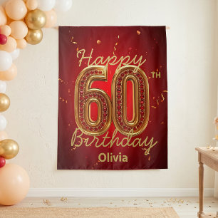 Ruby Red and Gold Jeweled 60th Birthday Tapestry