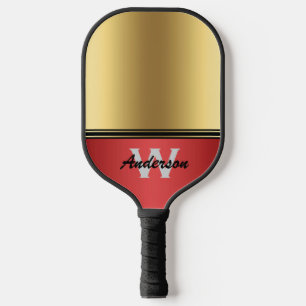 Ruby Red and Gold personalize Monogram & Name Pickleball Paddle