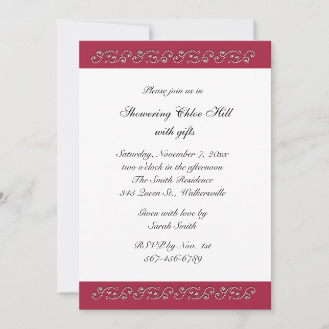 Ruby Red and Pearls Bridal Shower Invitation (Front)