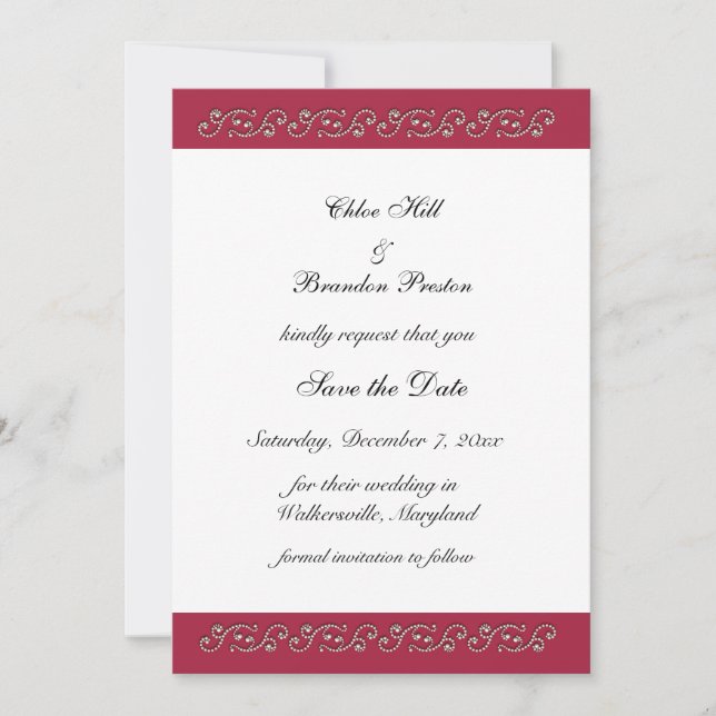 Ruby Red and Pearls Save the Date (Front)