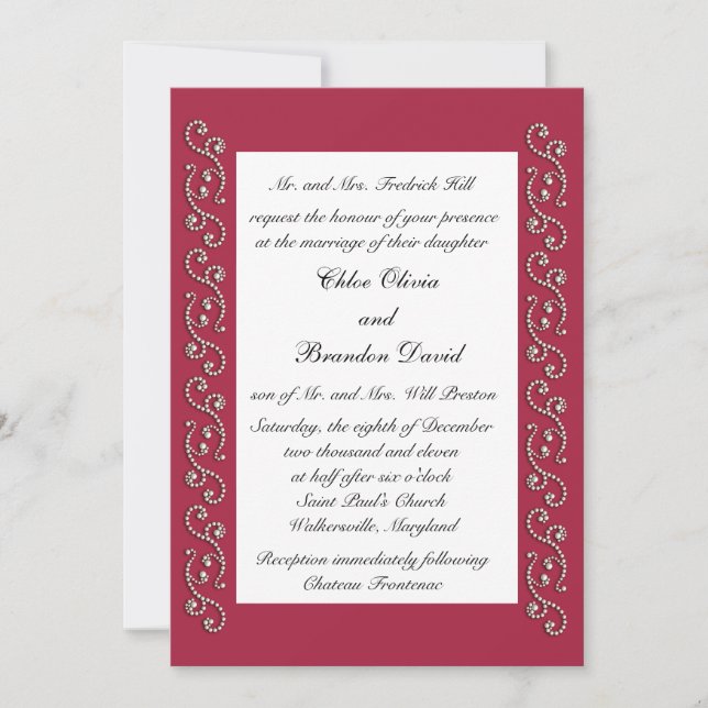 Ruby Red and Pearls Wedding Invitation (Front)