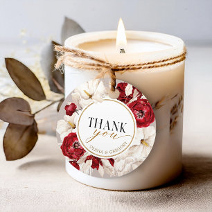 Ruby red and white floral thank you favour tags