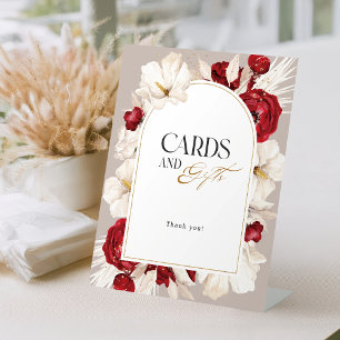 Ruby red and white floral wedding cards and gifts pedestal sign