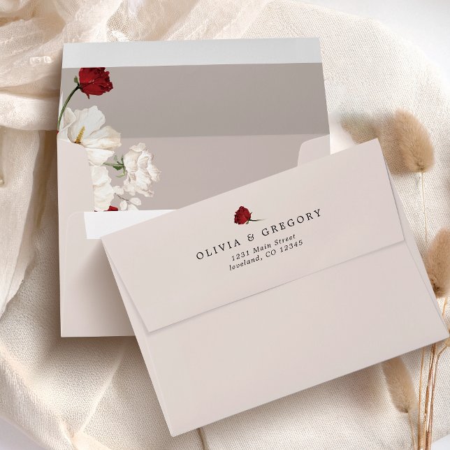 Ruby red and white floral wedding envelope (Creator Uploaded)
