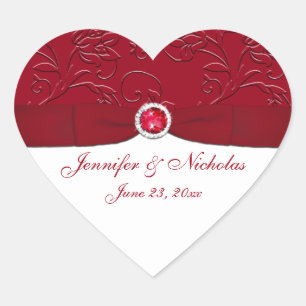 Ruby Red and White Floral Wedding Favour Sticker