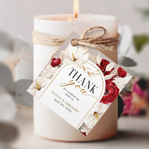 Ruby red and white floral wedding Favour Tags