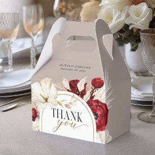 Ruby red and white floral wedding thank you favor box