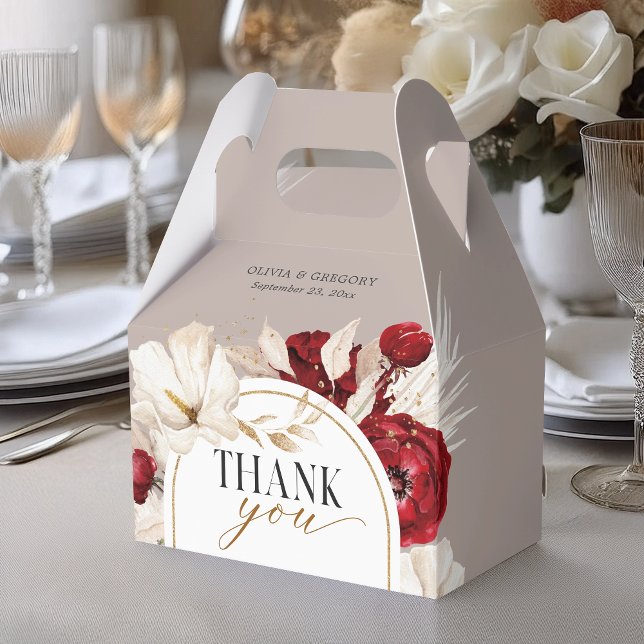 Ruby red and white floral wedding thank you favor box (Creator Uploaded)