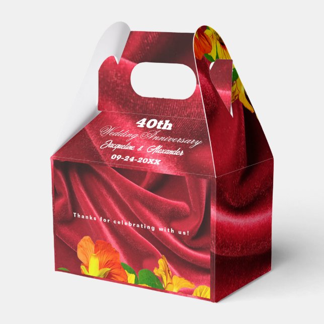 Ruby Red Anniversary Draped Red Velvet Nasturtium  Favor Box (Front Side)