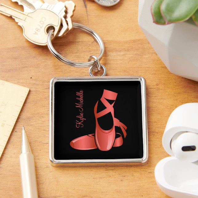 Ruby Red Ballet Slippers w Name Black Keychain (Creator Uploaded)
