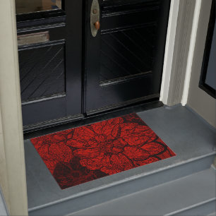 Ruby Red & Black Dahlia Floral Pattern Doormat