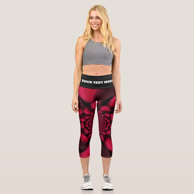 Ruby Red Black Petal Capri Leggings (Front)