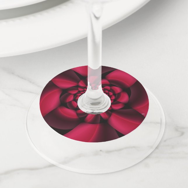 Ruby Red Black Petal Wine Glass Tag (Close Up)