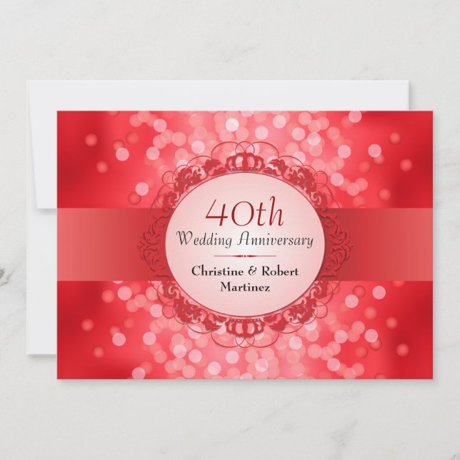 Ruby Red Bokeh 40th Anniversary Party Invitation (Front)