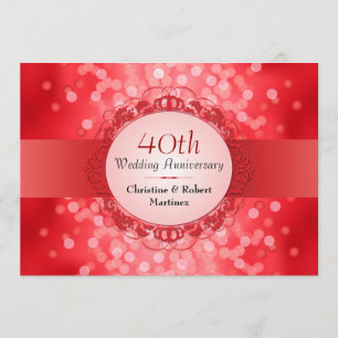Ruby Red Bokeh 40th Anniversary Party Invitation