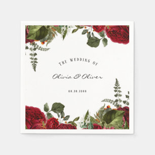Ruby Red Botanical Peonies Wedding Napkin