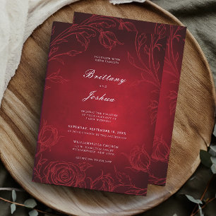 Ruby Red Botanical Rose Garden Wedding Invitation