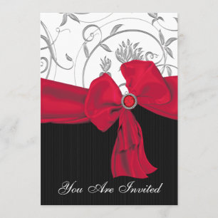 Ruby Red Bow Wedding Rehearsal Dinner Invitation