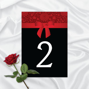 Ruby Red Brocade Satin Bow Wedding Table Number