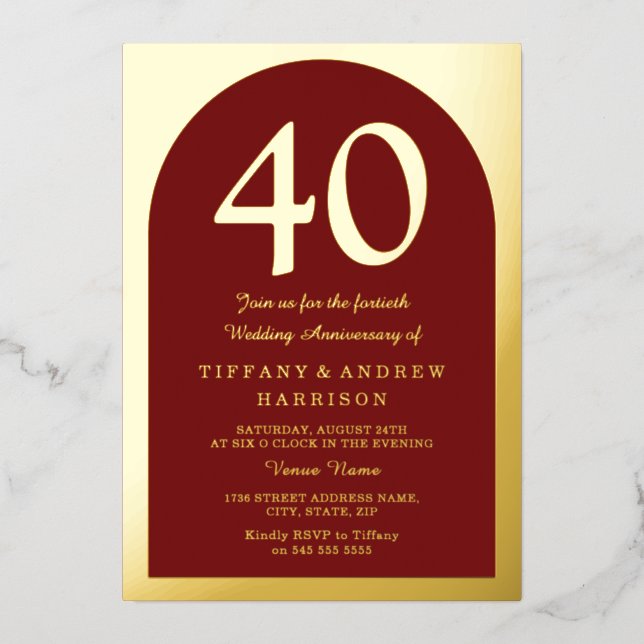 Ruby Red Burgundy 40th Wedding Anniversary Gold  (Front)