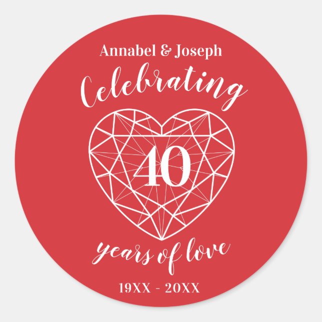 Ruby red celebrating 40 years of love stickers (Front)