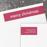 Ruby Red Christmas | Burgundy Minimalist Address Wrap Around Label<br><div class="desc">Simple, stylish "merry christmas" quote wrap around address label with modern typography in white on a wine maroon red background in a minimalist 'scandi' scandinavian design style. The label can be easily personalized with your own greeting, return name and address to make a truly bespoke christmas holiday label for the...</div>