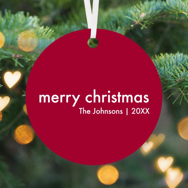 Ruby Red Christmas | Burgundy Modern Minimalist Metal Ornament (Creator Uploaded)