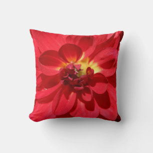 Ruby Red Dahlia Flower Throw Pillow