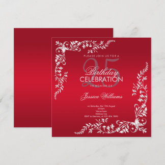 Ruby Red Decoration 25th Birthday   Invitation