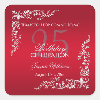 Ruby Red Decoration 25th Birthday    Square Sticker