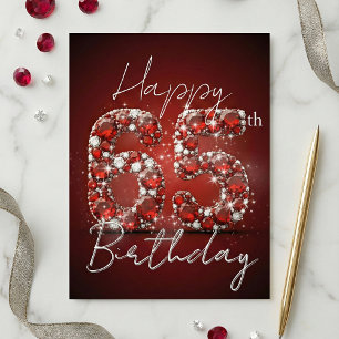 Ruby Red & Diamond Glitter 65th Birthday Postcard