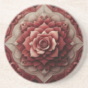 Ruby Red Elegance 3D Sandstone Coaster