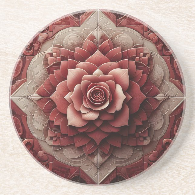 Ruby Red Elegance 3D Sandstone Coaster (Front)