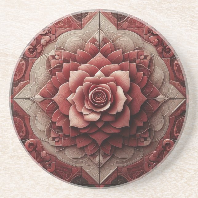 Ruby Red Elegance Dessous de verre en grès 3D (Devant)